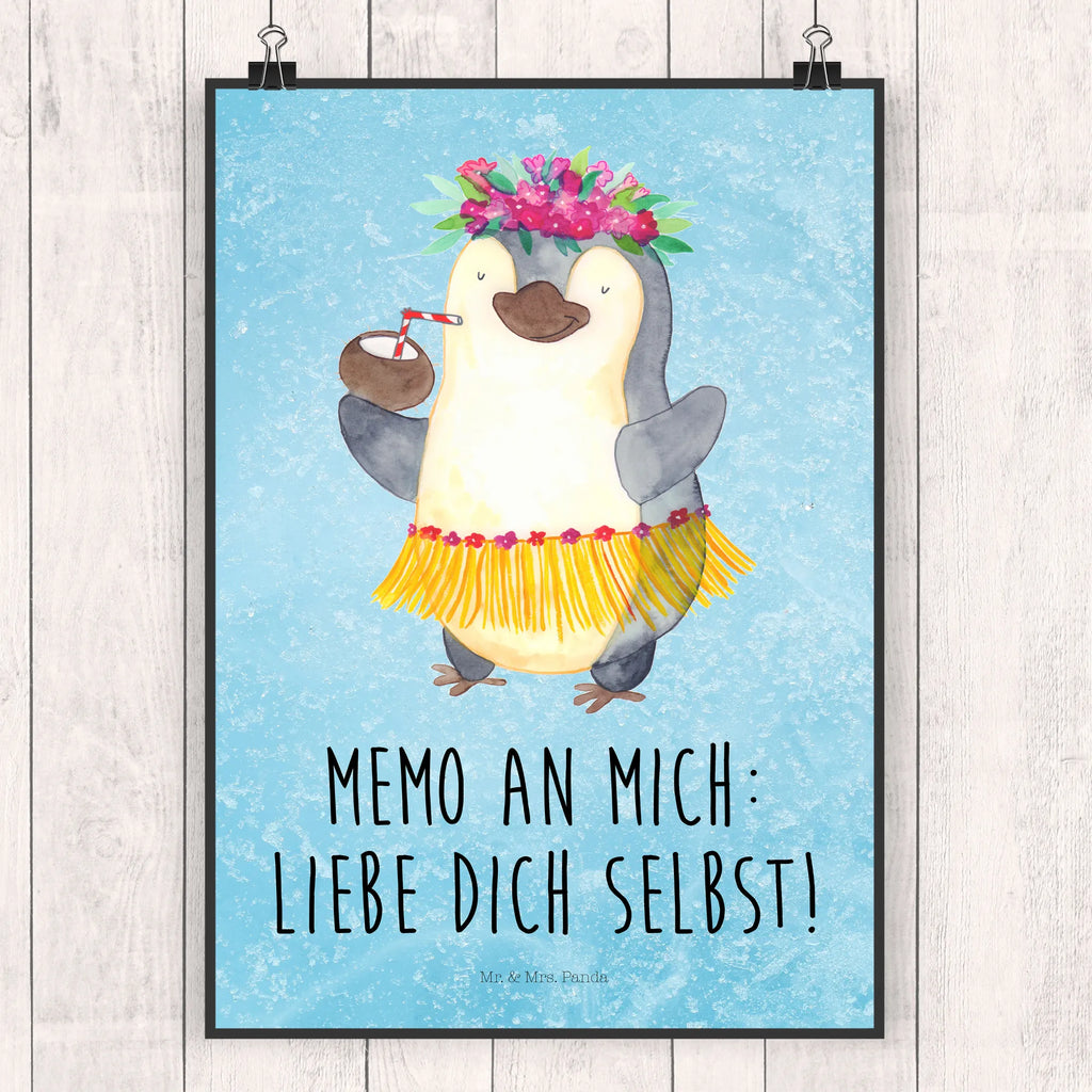 Plakat Pingwin z Kokosem Raumdekoration, Bild, Posterdruck, Wanddeko Bild, Mr. & Mrs. Panda Poster, Kunstdruck, Handgemaltes Poster, Designposter, Küchenposter, Wandposter, Kinderposter, Wanddekoration, Poster, Wanddeko, Pinguin, Kokosnuss, Pinguine, Hawaii, Urlaub, Aloha