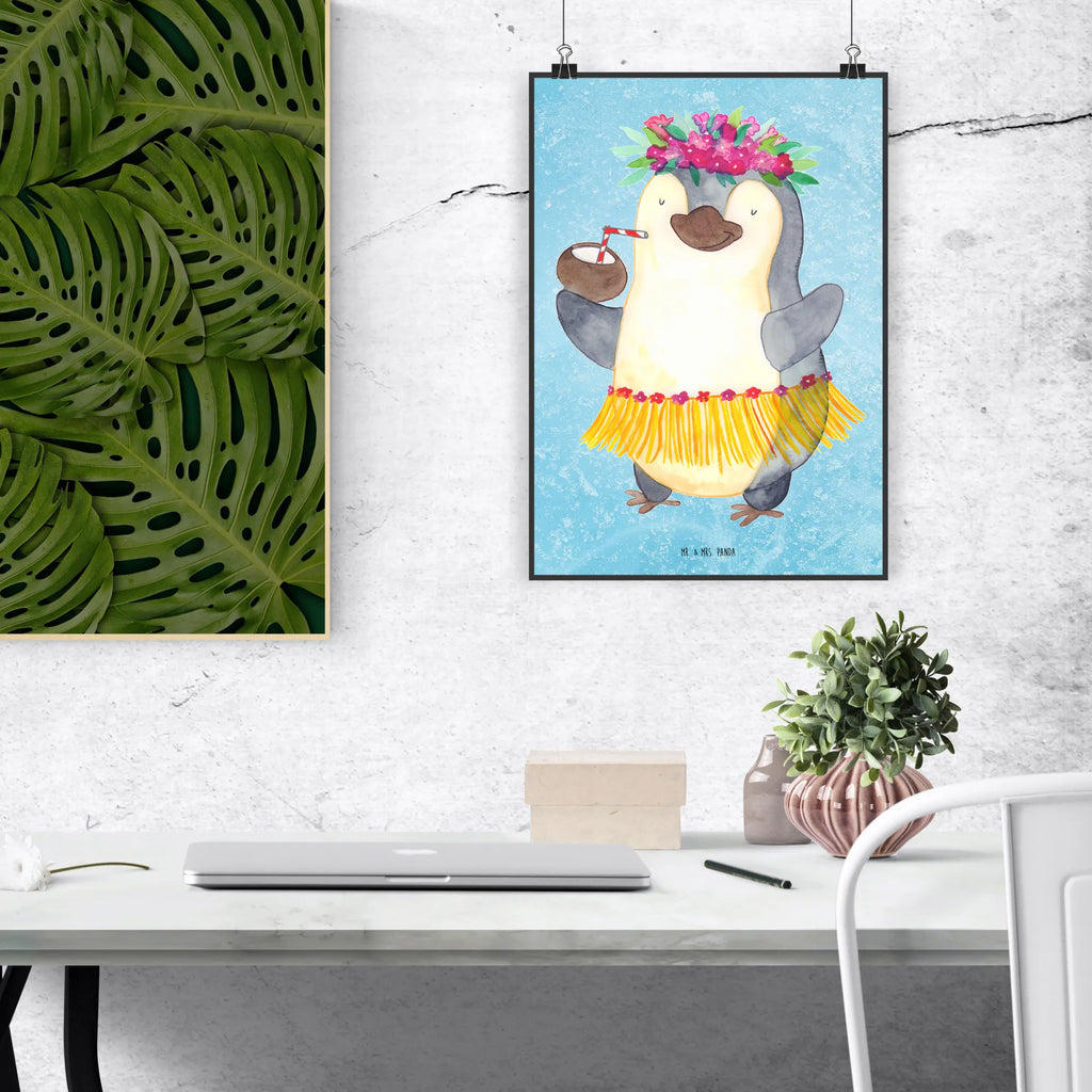 Plakat Pingwin z Kokosem Raumdekoration, Bild, Posterdruck, Wanddeko Bild, Mr. & Mrs. Panda Poster, Kunstdruck, Handgemaltes Poster, Designposter, Küchenposter, Wandposter, Kinderposter, Wanddekoration, Poster, Wanddeko, Pinguin, Kokosnuss, Pinguine, Hawaii, Urlaub, Aloha