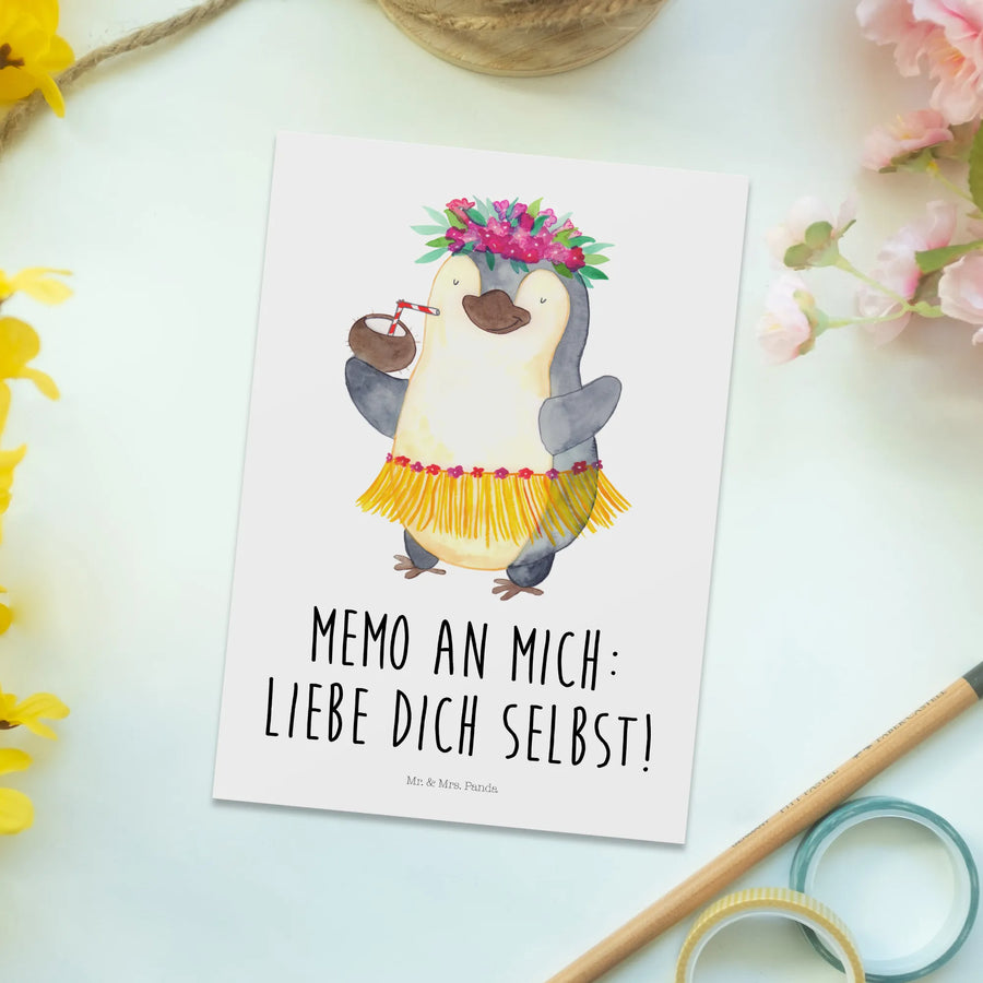 Postkarte Pinguin Kokosnuss