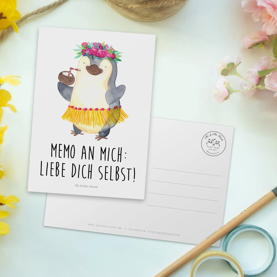 Postkarte Pinguin Kokosnuss
