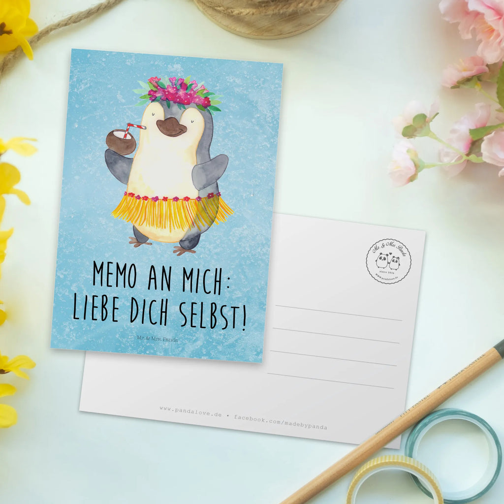 Postkarte Pinguin Kokosnuss Grußkarte, Ansichtskarte, Ansichtskarten, einzelkarte, Postkarten, Motivkarte, Kunstkarten, bildkarte, spruchkarte, Designkarte, Postkarte, kunstkarte, Fotokarte, Pinguin, Aloha, Kokosnuss, Urlaub, Pinguine, Hawaii