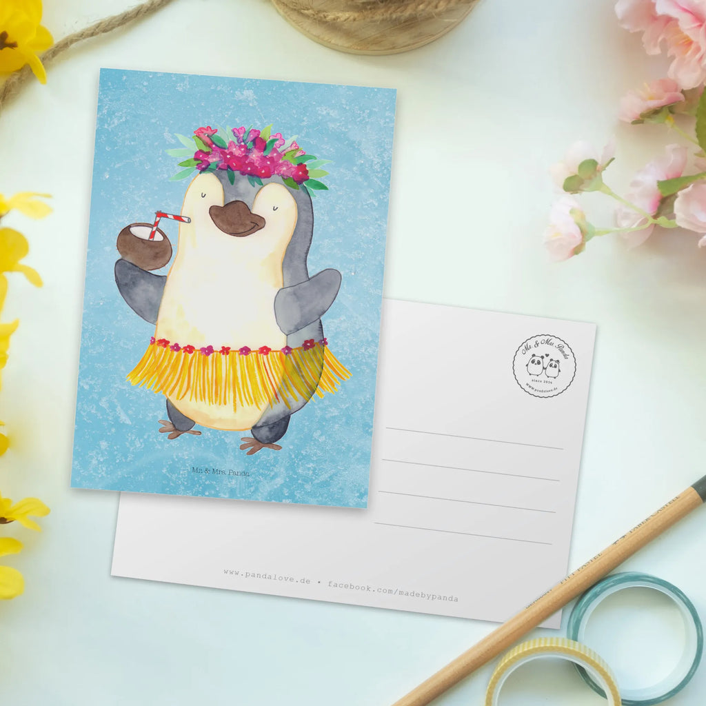 Postkarte Pinguin Kokosnuss Grußkarte, Ansichtskarte, Ansichtskarten, einzelkarte, Postkarten, Motivkarte, Kunstkarten, bildkarte, spruchkarte, Designkarte, Postkarte, kunstkarte, Fotokarte, Pinguin, Aloha, Kokosnuss, Urlaub, Pinguine, Hawaii