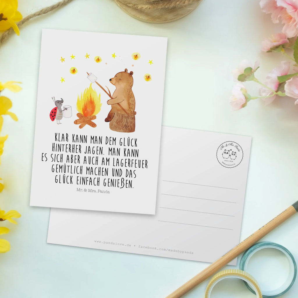 Postcard Bear & Ladybird campfire card, paper, invitation, gift card, postcards, letter, gift, Postcard, invitation card, bear, teddy, teddy bear, cuddly toy, Campfire