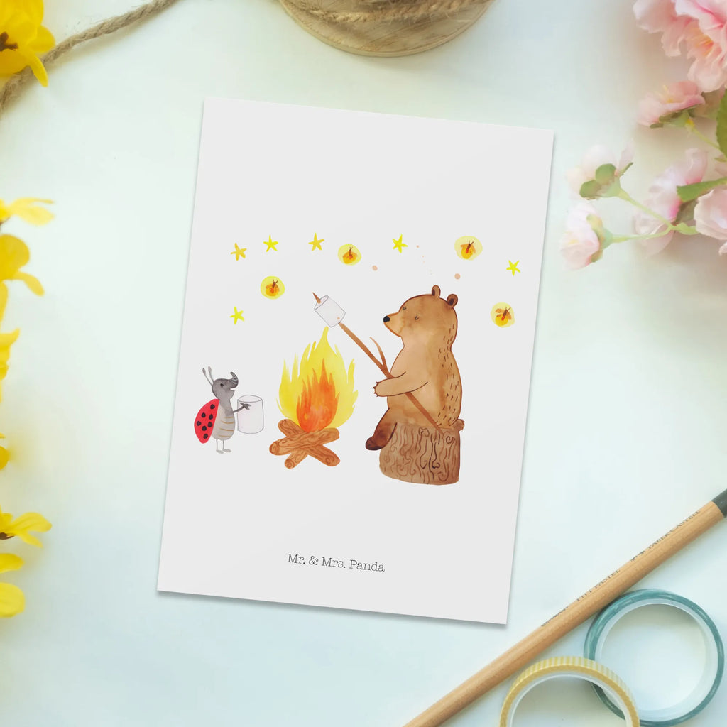 Postcard Bear & Ladybird campfire card, paper, invitation, gift card, postcards, letter, gift, Postcard, invitation card, bear, teddy, teddy bear, cuddly toy, Campfire