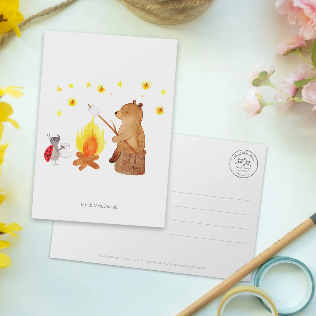 Postcard Bear & Ladybird campfire card, paper, invitation, gift card, postcards, letter, gift, Postcard, invitation card, bear, teddy, teddy bear, cuddly toy, Campfire