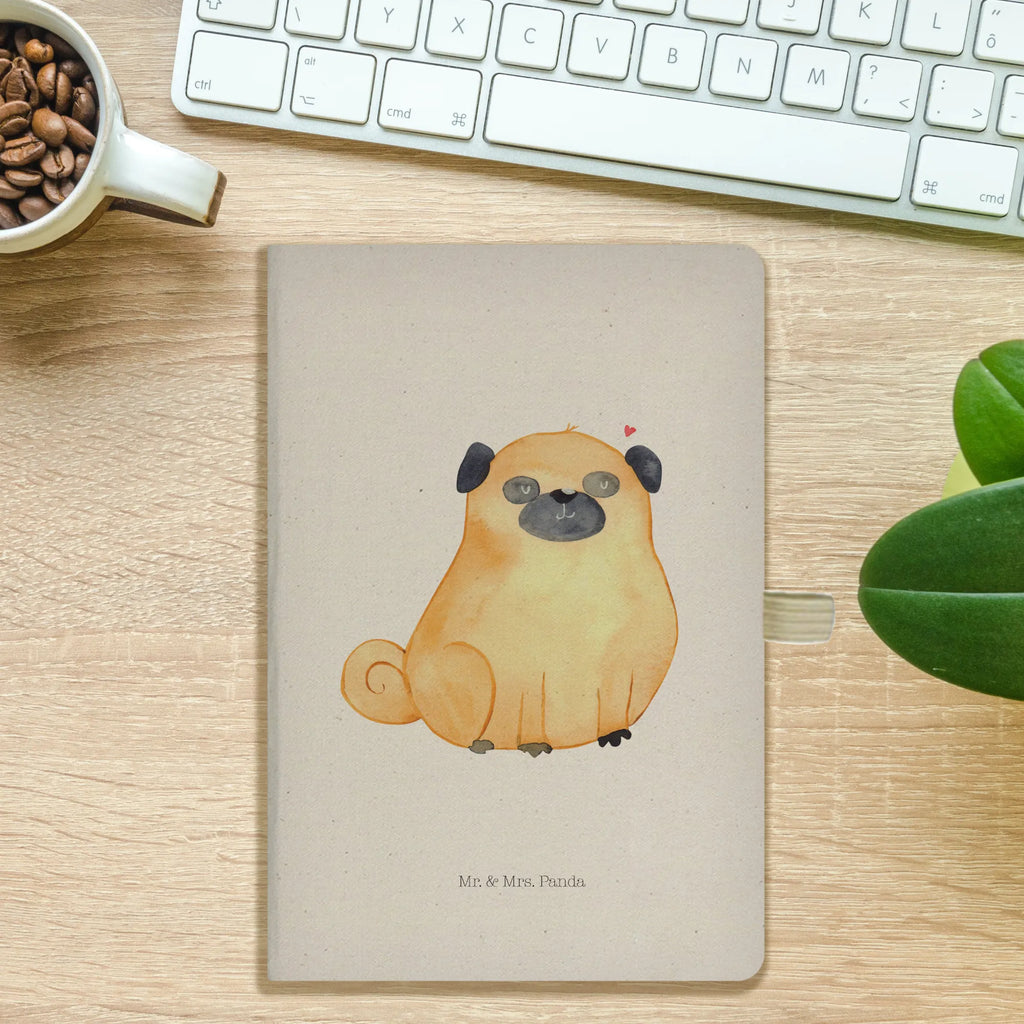 Bawełniany notatnik DIN A4 Mops Pies, motyw psa, zwierzę domowe, rasa psa, miłośnik zwierząt, właściciel psa, powiedzenia