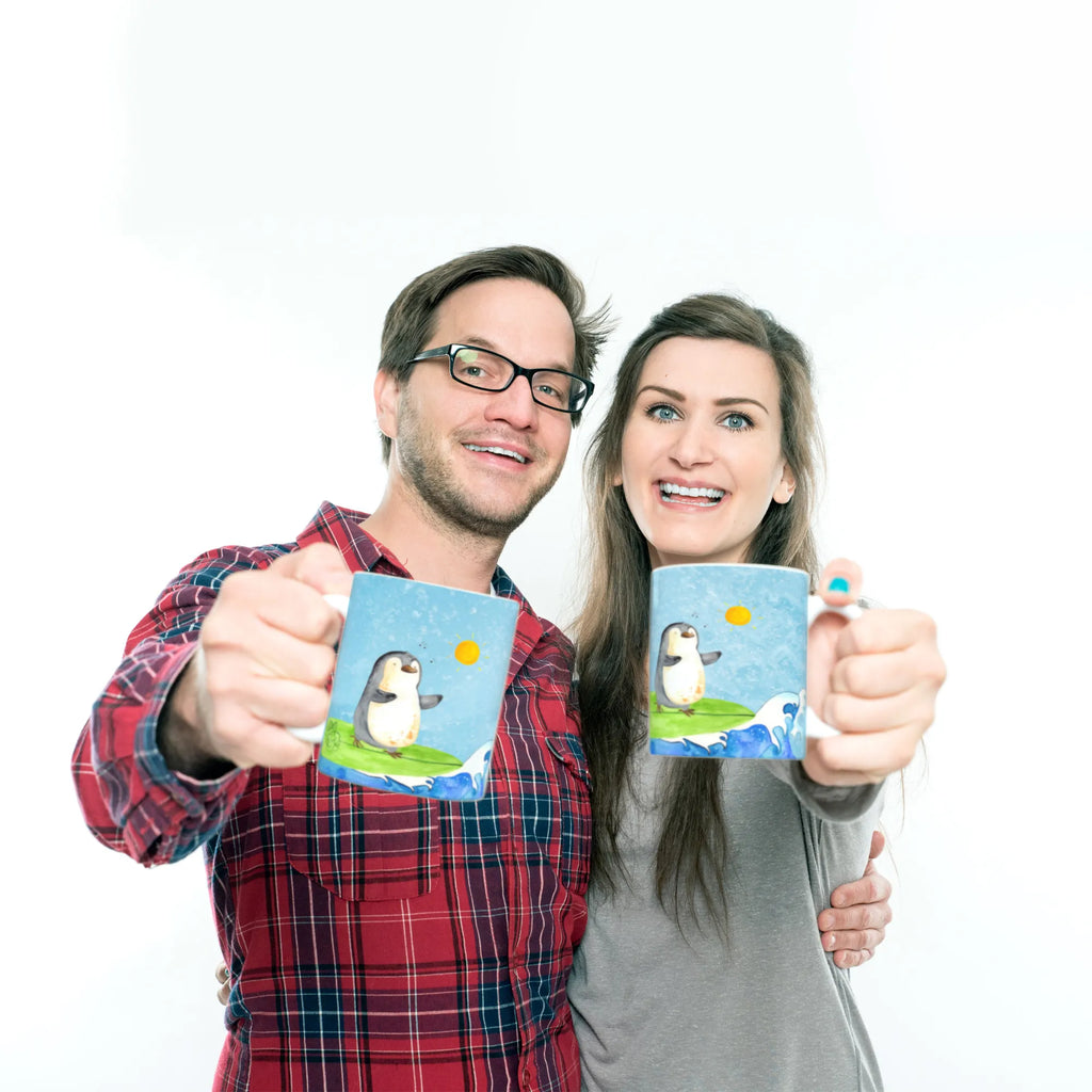 Mug Penguin surfer office mug, ceramic mug, custom mug, mug with designs, latte mug, novelty mug, personalized mug, tea mug, coffee mug, mug, gift mug, mug with quotes, porcelain mug, Penguin, North Pole, Winter, Penguins, surfing, Portugal, wave riding, penguins, waves, Hawaii, holidays, surfers