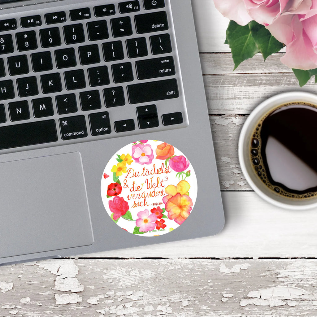 120mm okrągła naklejka Uśmiechasz się Dekoracje kwiatowe, dekoracje wiosenne, dekoracje letnie, dekoracja, pozytywna wiadomość, miłośnik natury, na zewnątrz, natura, przygoda