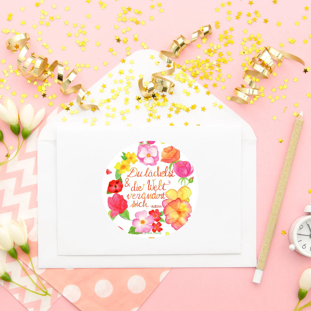 120mm okrągła naklejka Uśmiechasz się Dekoracje kwiatowe, dekoracje wiosenne, dekoracje letnie, dekoracja, pozytywna wiadomość, miłośnik natury, na zewnątrz, natura, przygoda