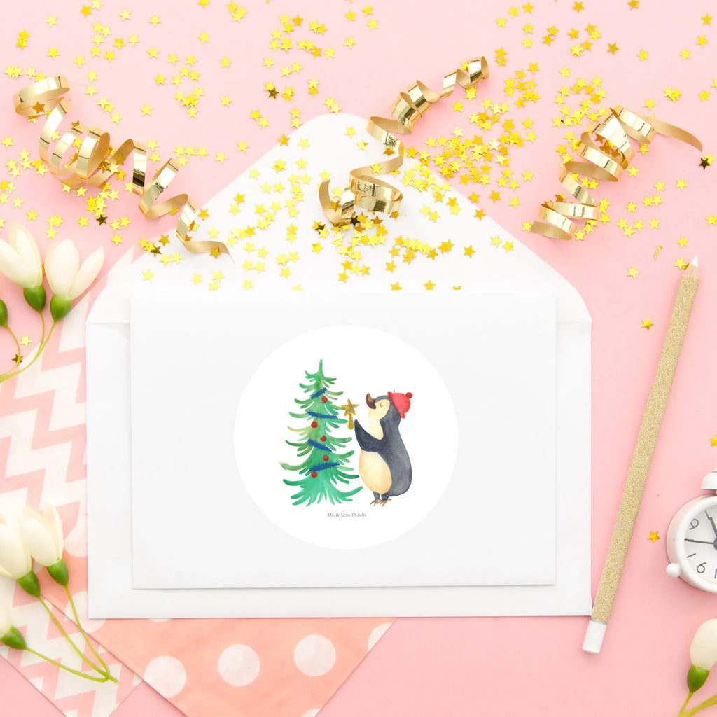Rund Aufkleber Pinguin Weihnachtsbaum Aufkleber, Kinder, Etikett, Sticker, rund, Winter, Weihnachten, Weihnachtsdeko, Nikolaus, Advent, Heiligabend, Wintermotiv, Pinguin