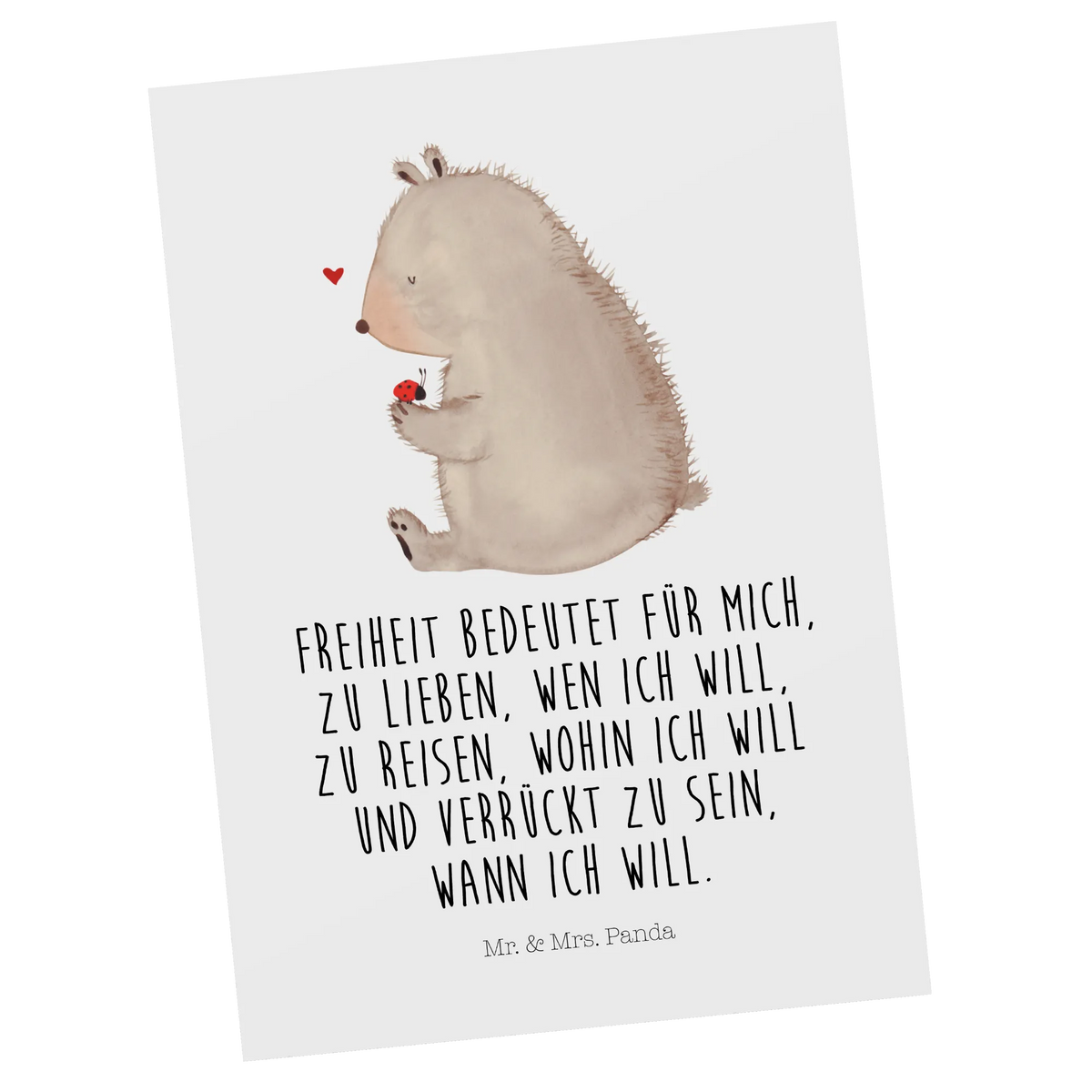 Postcard bear ladybug card, postcards, Postcard, gift, invitation, invitation card, letter, paper, gift card, bear, teddy, teddy bear, cuddly toy, motivation, ladybird, life is beautiful, freedom, love