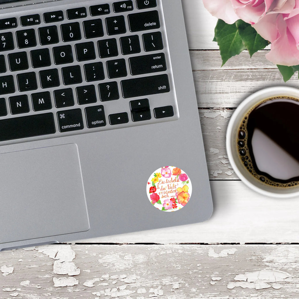 120mm okrągła naklejka Uśmiechasz się Dekoracje kwiatowe, dekoracje wiosenne, dekoracje letnie, dekoracja, pozytywna wiadomość, miłośnik natury, na zewnątrz, natura, przygoda