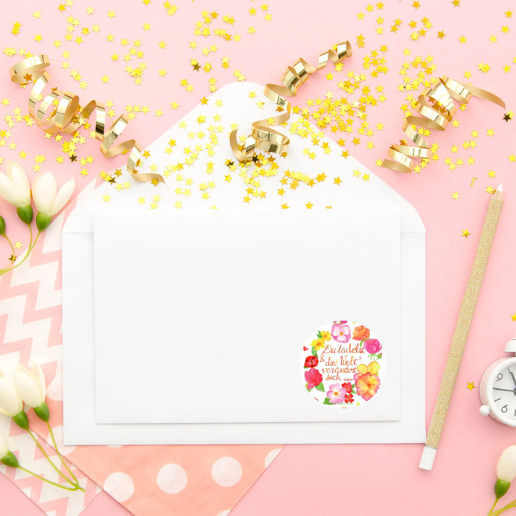 120mm okrągła naklejka Uśmiechasz się Dekoracje kwiatowe, dekoracje wiosenne, dekoracje letnie, dekoracja, pozytywna wiadomość, miłośnik natury, na zewnątrz, natura, przygoda