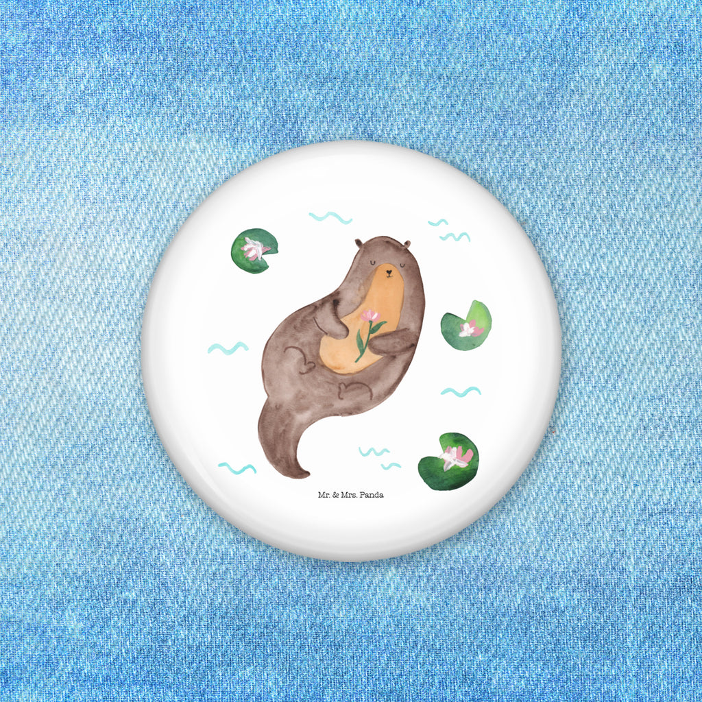 Button Otter mit Seerose 50mm Button, Button, Pin, Anstecknadel, Otter, Fischotter, Seeotter, Otter Seeotter See Otter