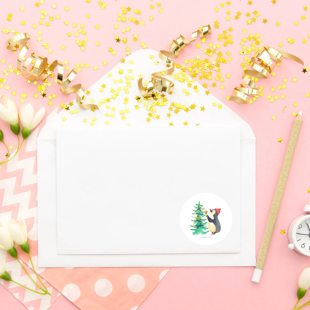 Rund Aufkleber Pinguin Weihnachtsbaum Aufkleber, Kinder, Etikett, Sticker, rund, Winter, Weihnachten, Weihnachtsdeko, Nikolaus, Advent, Heiligabend, Wintermotiv, Pinguin