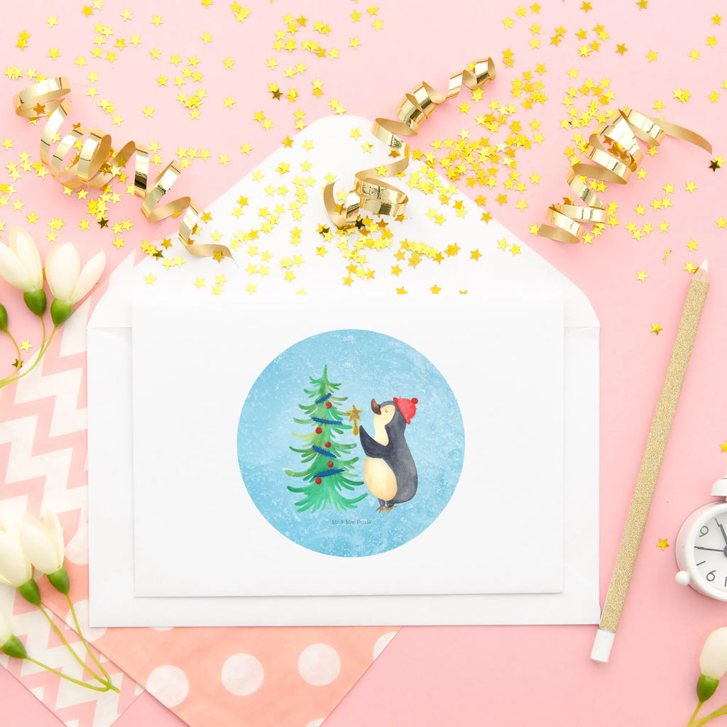 Rund Aufkleber Pinguin Weihnachtsbaum Aufkleber, Kinder, Etikett, Sticker, rund, Winter, Weihnachten, Weihnachtsdeko, Nikolaus, Advent, Heiligabend, Wintermotiv, Pinguin