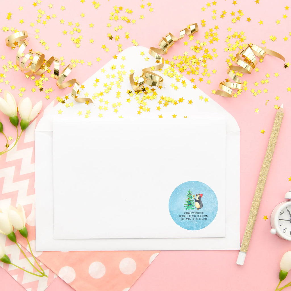 Rund Aufkleber Pinguin Weihnachtsbaum Aufkleber, Kinder, Etikett, Sticker, rund, Winter, Weihnachten, Weihnachtsdeko, Nikolaus, Advent, Heiligabend, Wintermotiv, Pinguin