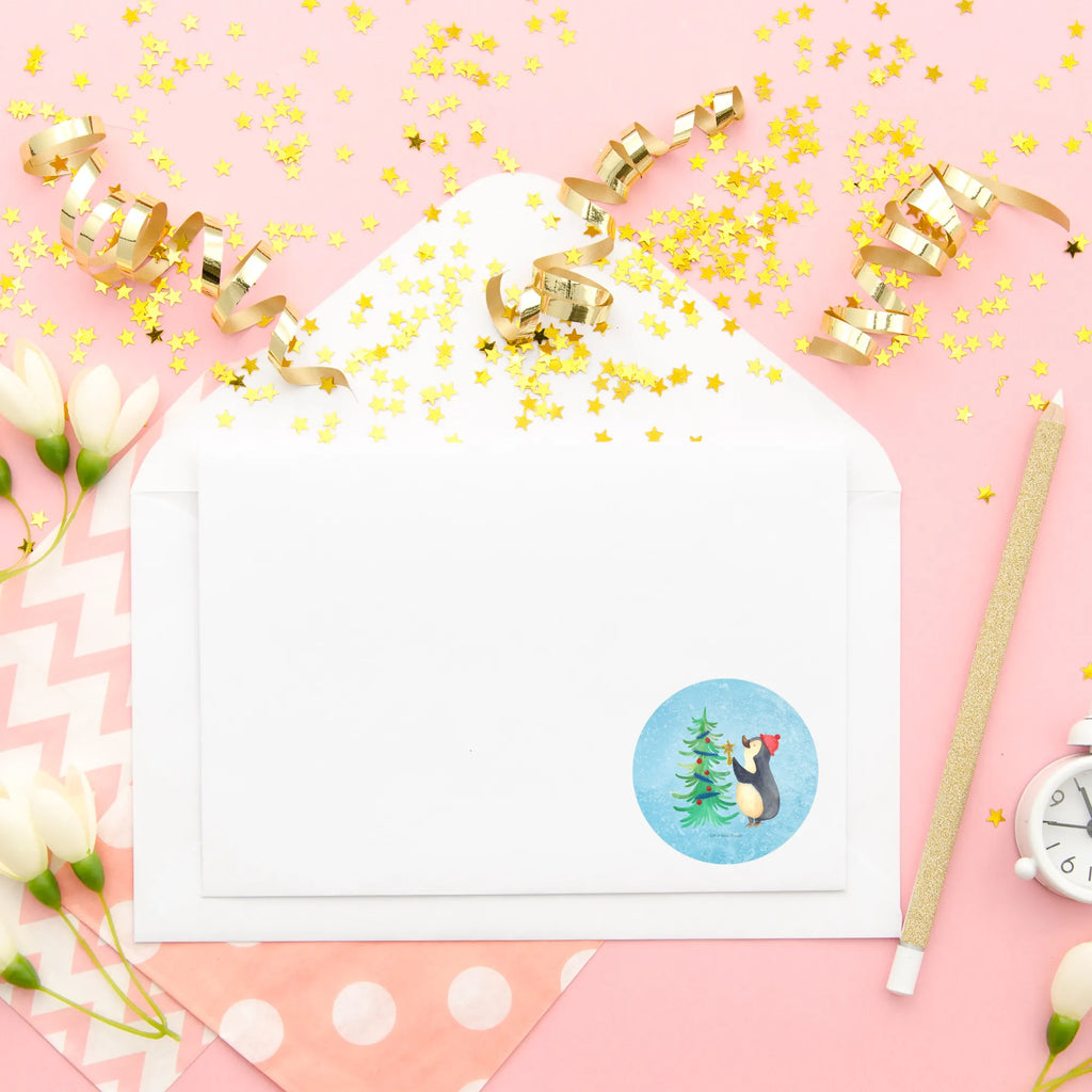 Rund Aufkleber Pinguin Weihnachtsbaum Aufkleber, Kinder, Etikett, Sticker, rund, Winter, Weihnachten, Weihnachtsdeko, Nikolaus, Advent, Heiligabend, Wintermotiv, Pinguin