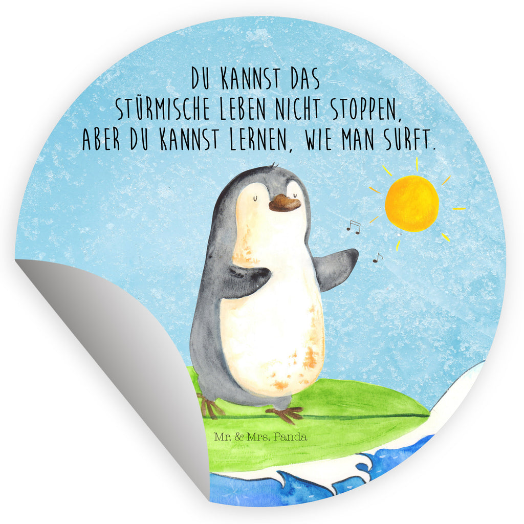80mm Rund Aufkleber Pinguin Surfer Sticker, Aufkleber, Etikett, Kinder, rund, Pinguin, Pinguine, surfen, Surfer, Hawaii, Urlaub, Wellen, Wellen reiten, Portugal