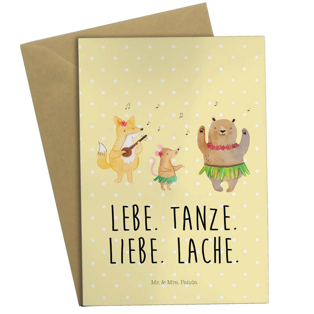 Greetings card forest animals Aloha folding card, greeting card, wedding card, birthday card, invitation card, small animals, cute, funny, cute animal motives, hand drawn, small world, funny sayings, good mood, happy, gifts, gift ideas, special gifts, animal lover, card, forest animals, bear, forest, dancing, aloha, music, life, laughter, rabbit, hedgehog