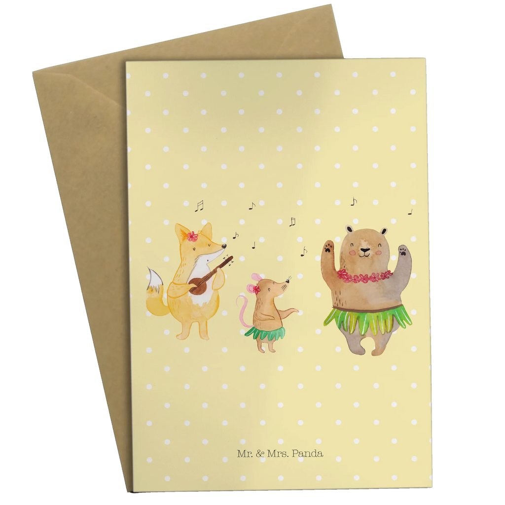 Greetings card forest animals Aloha folding card, greeting card, wedding card, birthday card, invitation card, small animals, cute, funny, cute animal motives, hand drawn, small world, funny sayings, good mood, happy, gifts, gift ideas, special gifts, animal lover, card, forest animals, bear, forest, dancing, aloha, music, life, laughter, rabbit, hedgehog