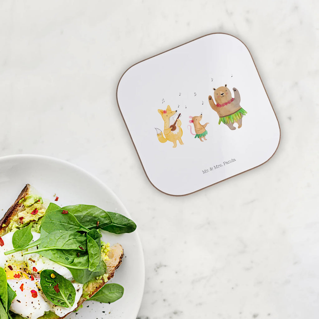 Square coaster forest animals Aloha Coasters, party, gifts, breakfast, presents, gift, glass coasters, small animals, cute, funny, cute animal motives, hand drawn, small world, funny sayings, good mood, happy, gift ideas, special gifts, animal lover, card, dancing, forest animals, forest, laughter, life, bear, aloha, hedgehog, rabbit, music