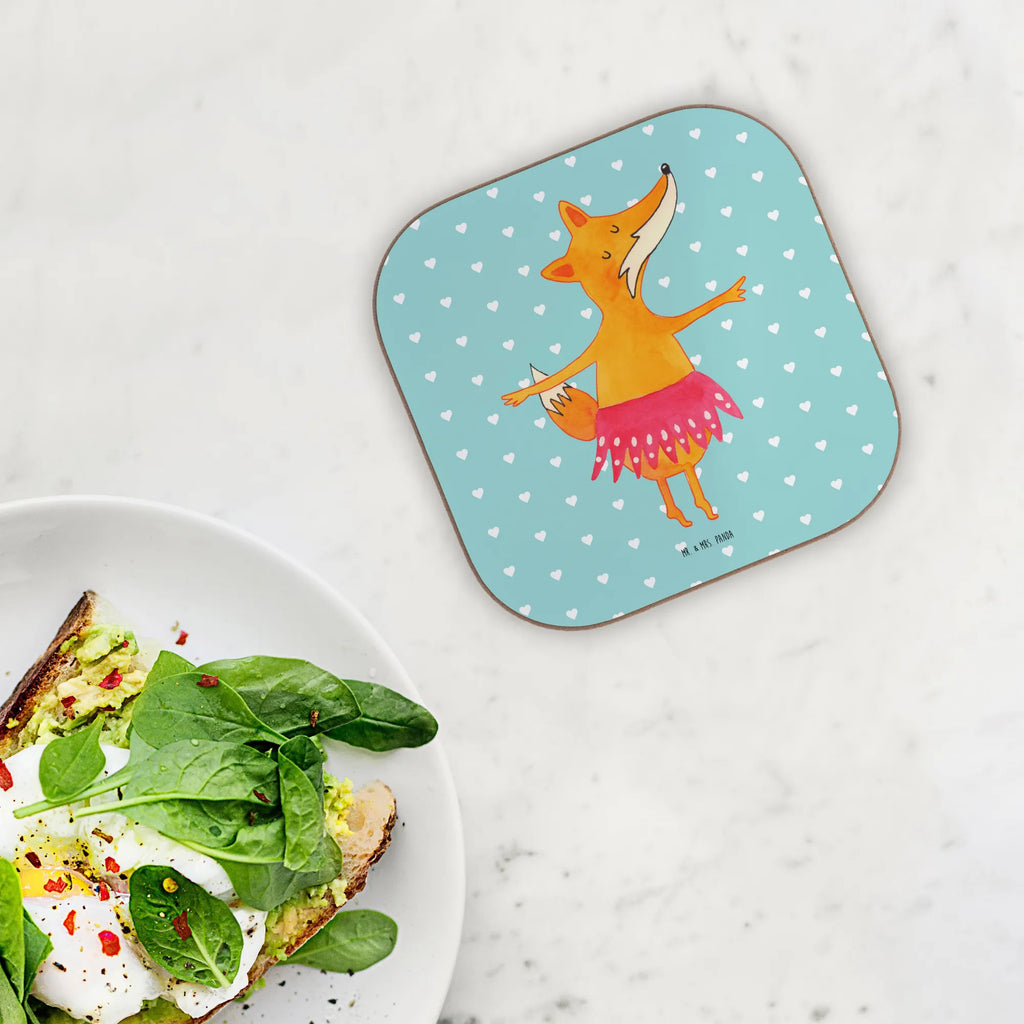 Square coaster Fox ballerina breakfast, gift, party, gifts, presents, glass coasters, Coasters, fox, foxes, forest wildlife, clever as a fox, animal lover, dancing, vixen, birthday, ballerina, ballet, dancer, invitation, fox saying