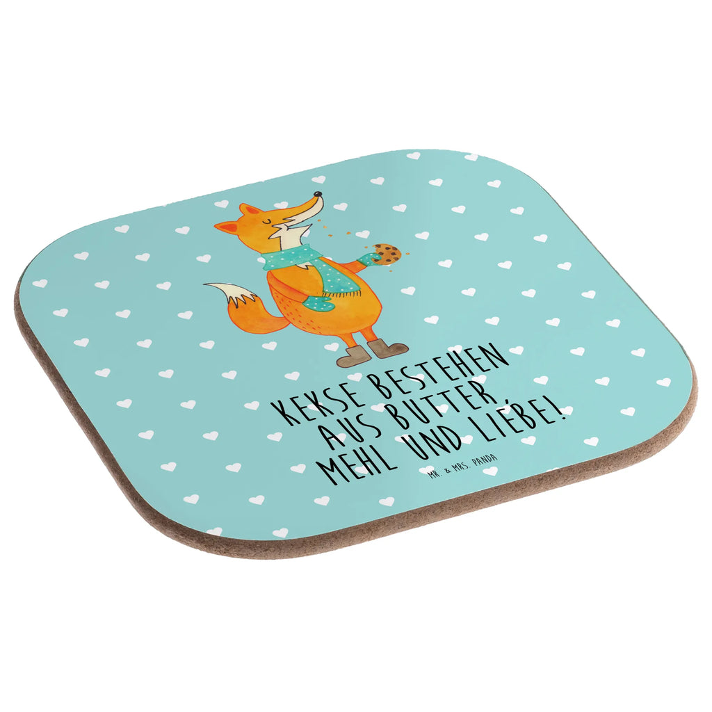 Square coaster Fox biscuit gifts, glass coasters, party, gift, breakfast, Coasters, presents, fox, foxes, forest wildlife, clever as a fox, animal lover, love, cookies, winter, kitchen decoration, christmas time, baking saying, christmas present
