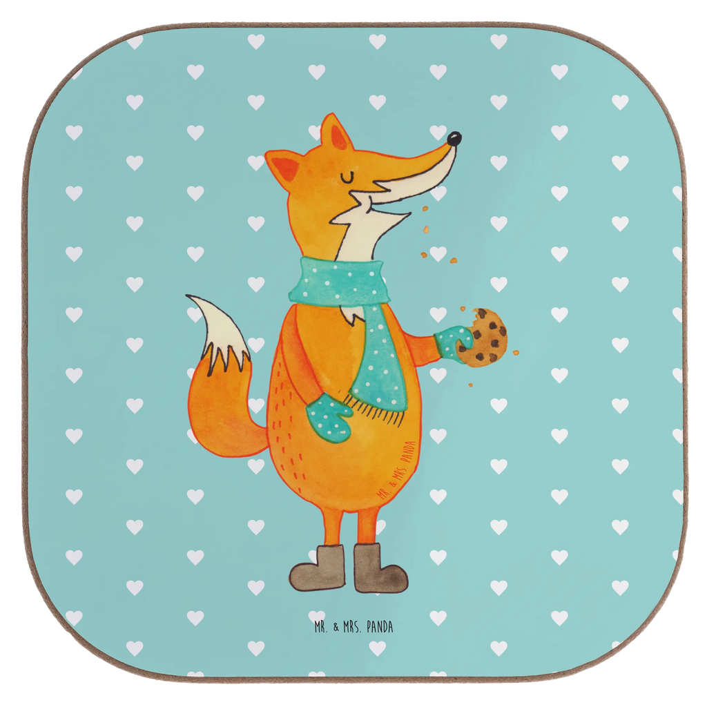 Square coaster Fox biscuit gifts, glass coasters, party, gift, breakfast, Coasters, presents, fox, foxes, forest wildlife, clever as a fox, animal lover, love, cookies, winter, kitchen decoration, christmas time, baking saying, christmas present