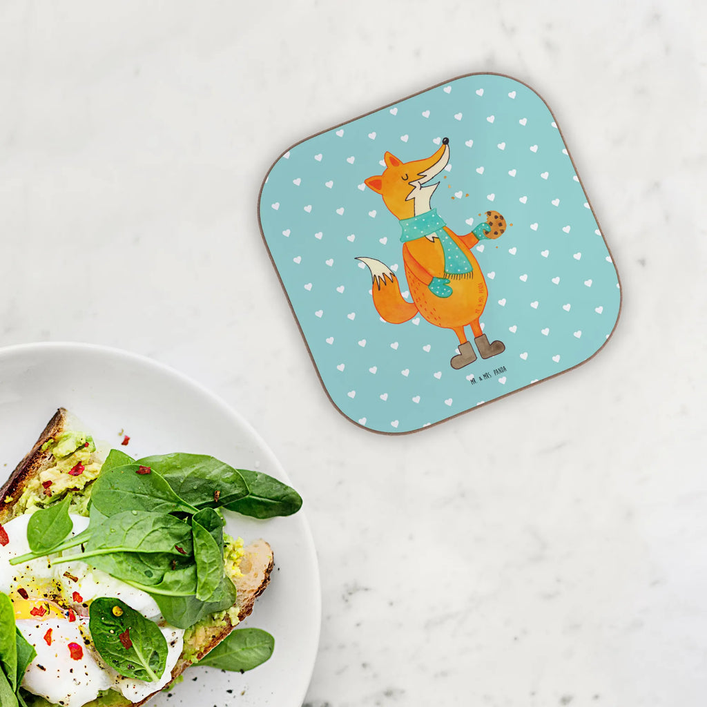 Square coaster Fox biscuit gifts, glass coasters, party, gift, breakfast, Coasters, presents, fox, foxes, forest wildlife, clever as a fox, animal lover, love, cookies, winter, kitchen decoration, christmas time, baking saying, christmas present