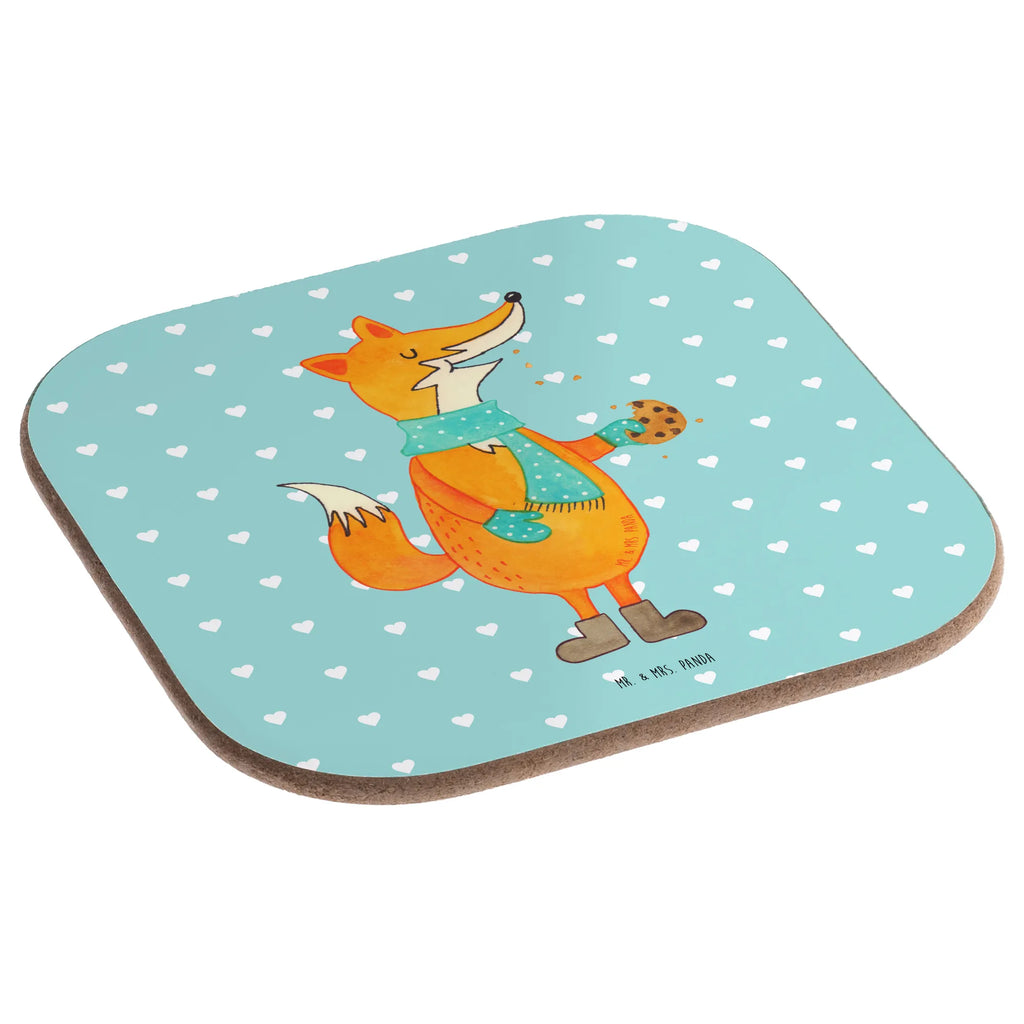 Square coaster Fox biscuit gifts, glass coasters, party, gift, breakfast, Coasters, presents, fox, foxes, forest wildlife, clever as a fox, animal lover, love, cookies, winter, kitchen decoration, christmas time, baking saying, christmas present