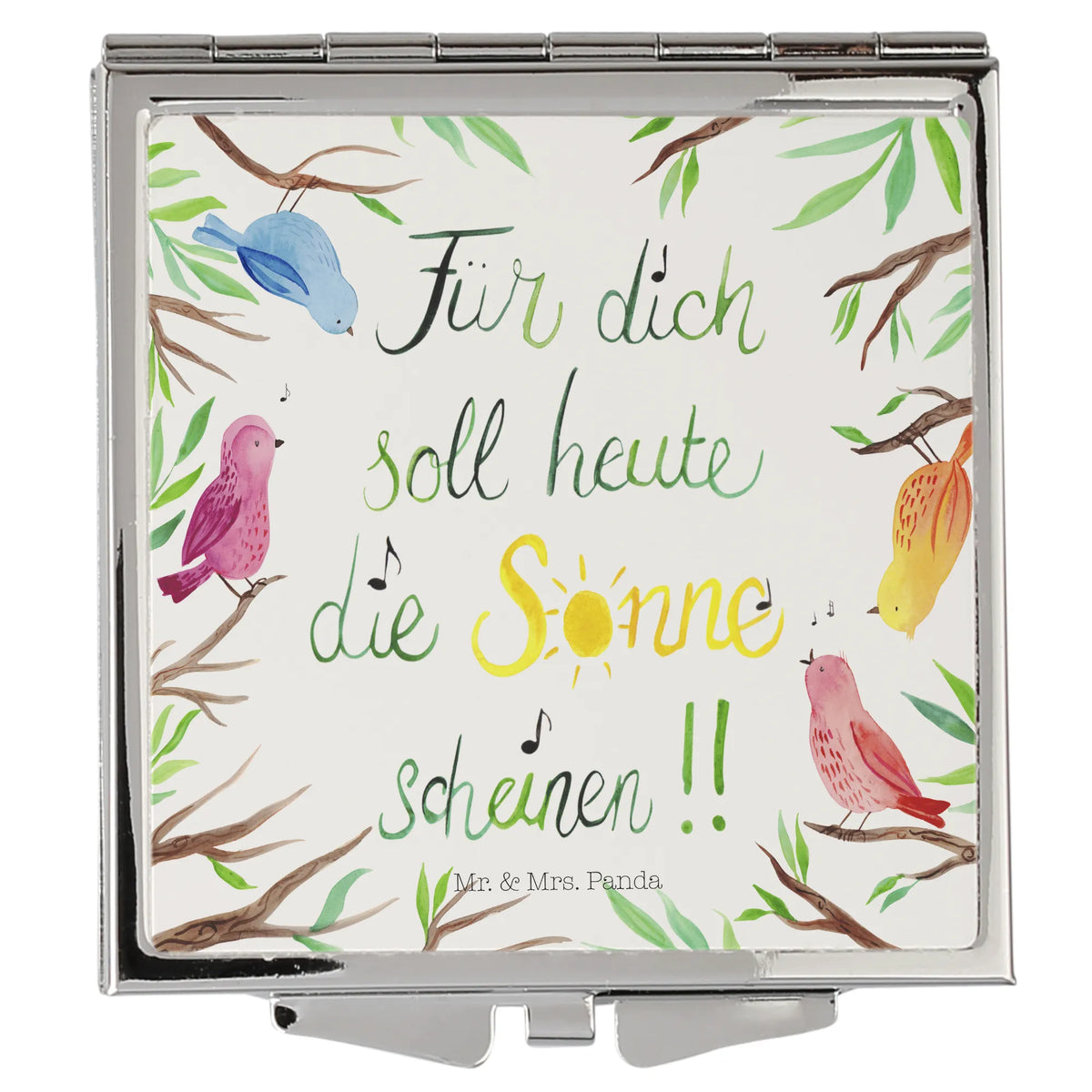 Handbag mirror Birds Sun square, make up, handbag, silver, make-up mirror, mirror, Nature, joy of life, love