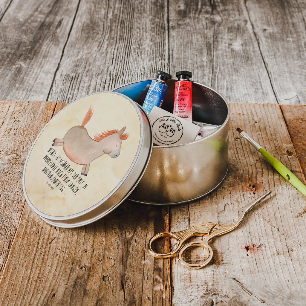 okrągła puszka z blachy koń skakać Gospodarstwo, zwierzęta gospodarskie, rolnik, rolniczka