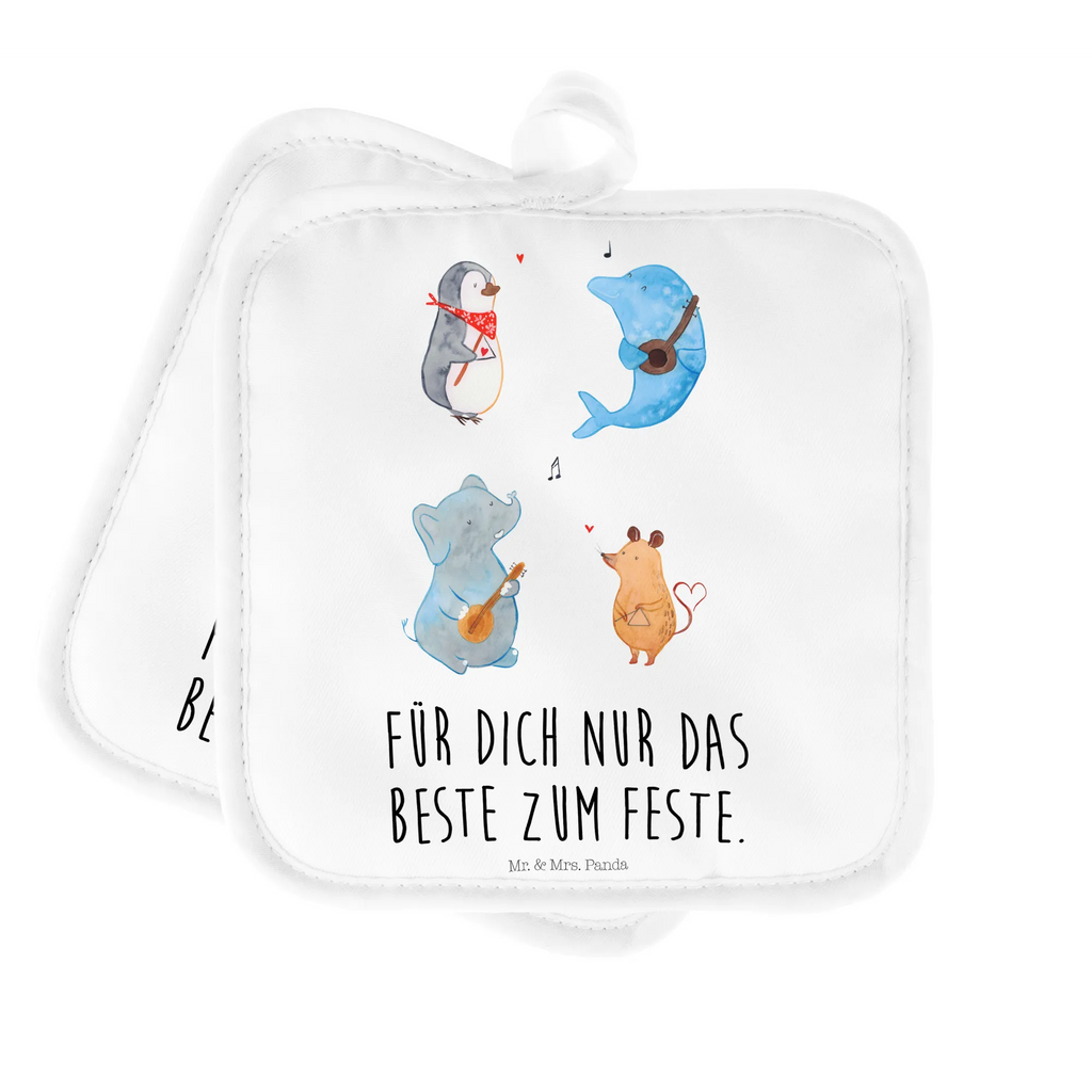 2er Set Topflappen  Big Band Topflappen 2er Set, topfhalter, Topfuntersetzer, Topflappen, 2er Set Topflappen, Topfhandschuhe, Topflappenset, Topflappen Set, Lustige Sprüche, Tiere, Tiermotive, Gute Laune, Musik, Maus, Triangel, Gitarre, Elefant, Delfin, Pinguin, Hund, Band, Musikanten