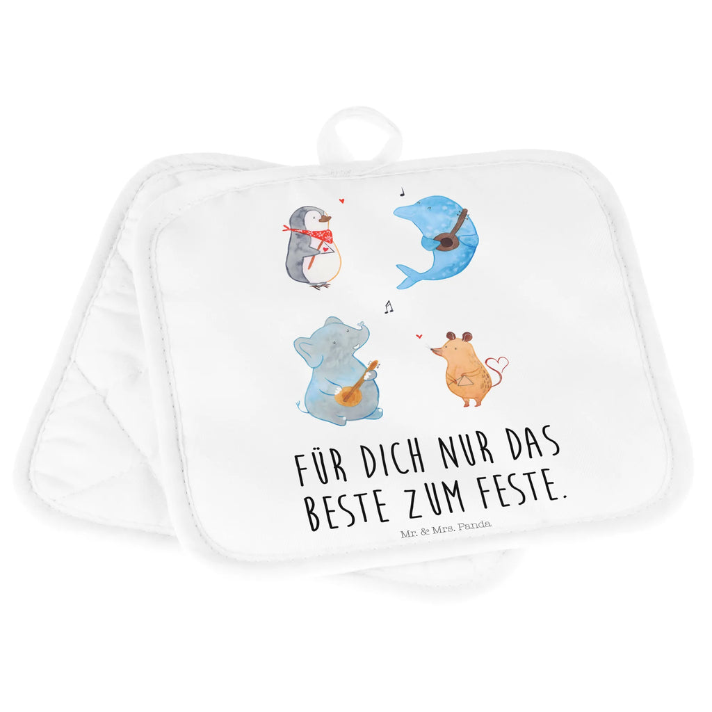 2er Set Topflappen  Big Band Topflappen 2er Set, topfhalter, Topfuntersetzer, Topflappen, 2er Set Topflappen, Topfhandschuhe, Topflappenset, Topflappen Set, Lustige Sprüche, Tiere, Tiermotive, Gute Laune, Musik, Maus, Triangel, Gitarre, Elefant, Delfin, Pinguin, Hund, Band, Musikanten