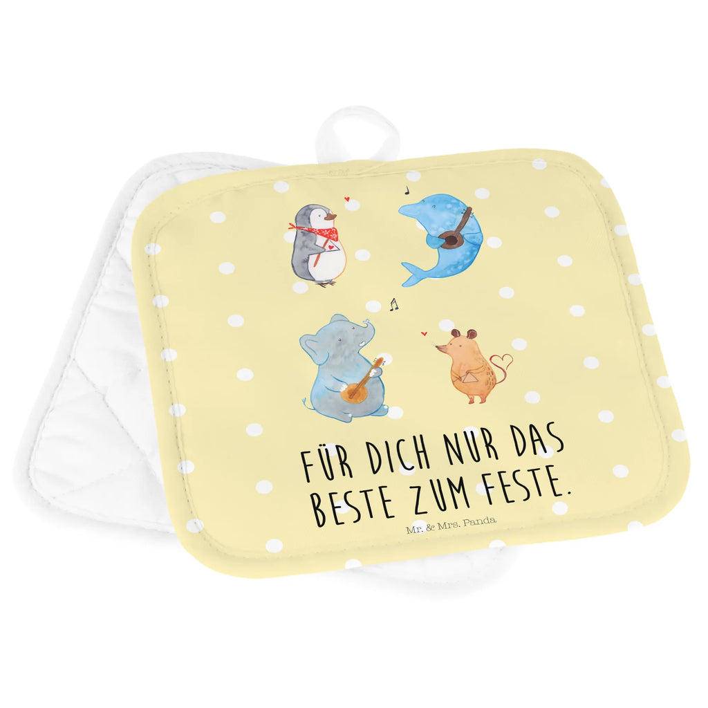 2er Set Topflappen  Big Band Topflappen 2er Set, topfhalter, Topfuntersetzer, Topflappen, 2er Set Topflappen, Topfhandschuhe, Topflappenset, Topflappen Set, Lustige Sprüche, Tiere, Tiermotive, Gute Laune, Musik, Maus, Triangel, Gitarre, Elefant, Delfin, Pinguin, Hund, Band, Musikanten