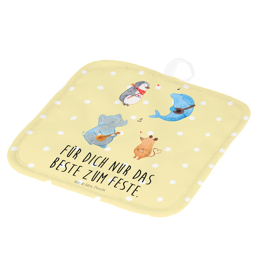 2er Set Topflappen  Big Band Topflappen 2er Set, topfhalter, Topfuntersetzer, Topflappen, 2er Set Topflappen, Topfhandschuhe, Topflappenset, Topflappen Set, Lustige Sprüche, Tiere, Tiermotive, Gute Laune, Musik, Maus, Triangel, Gitarre, Elefant, Delfin, Pinguin, Hund, Band, Musikanten