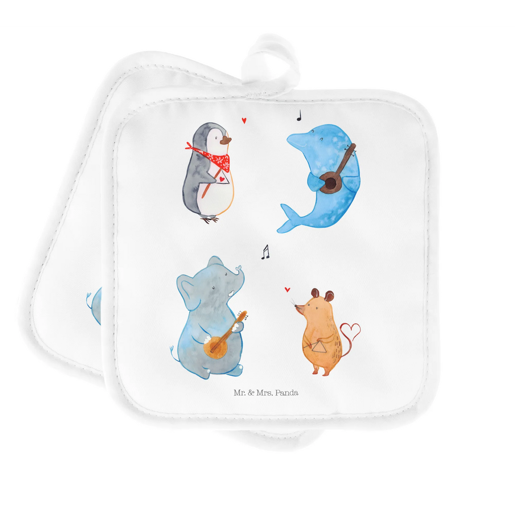 2er Set Topflappen  Big Band Topflappen 2er Set, topfhalter, Topfuntersetzer, Topflappen, 2er Set Topflappen, Topfhandschuhe, Topflappenset, Topflappen Set, Lustige Sprüche, Tiere, Tiermotive, Gute Laune, Musik, Maus, Triangel, Gitarre, Elefant, Delfin, Pinguin, Hund, Band, Musikanten