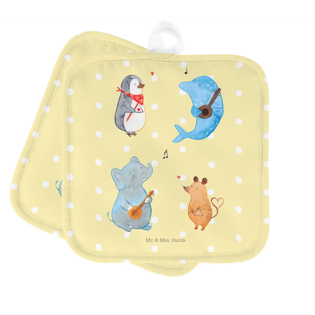 2er Set Topflappen  Big Band Topflappen 2er Set, topfhalter, Topfuntersetzer, Topflappen, 2er Set Topflappen, Topfhandschuhe, Topflappenset, Topflappen Set, Lustige Sprüche, Tiere, Tiermotive, Gute Laune, Musik, Maus, Triangel, Gitarre, Elefant, Delfin, Pinguin, Hund, Band, Musikanten