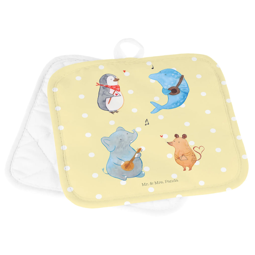 2er Set Topflappen  Big Band Topflappen 2er Set, topfhalter, Topfuntersetzer, Topflappen, 2er Set Topflappen, Topfhandschuhe, Topflappenset, Topflappen Set, Lustige Sprüche, Tiere, Tiermotive, Gute Laune, Musik, Maus, Triangel, Gitarre, Elefant, Delfin, Pinguin, Hund, Band, Musikanten