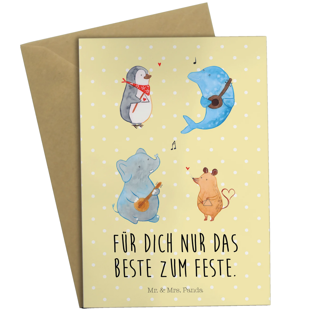 Greetings card Big tape Geburtstagskarte, Glückwunschkarte, Grußkarte, Karte, Hochzeitskarte, Einladungskarte, Klappkarte, Ansichtskarten, Tiermotive, Gute Laune, lustige Sprüche, Tiere, Musik, Gitarre, Delfin, Triangel, Hund, Maus, Band, Elefant, Pinguin, Musikanten