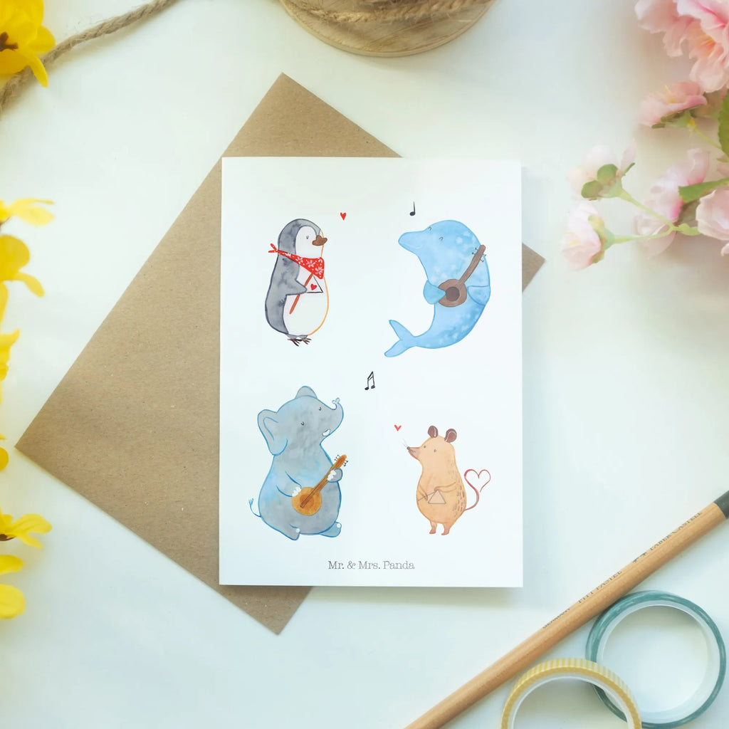 Greetings card Big tape Geburtstagskarte, Glückwunschkarte, Grußkarte, Karte, Hochzeitskarte, Einladungskarte, Klappkarte, Ansichtskarten, Tiermotive, Gute Laune, lustige Sprüche, Tiere, Musik, Gitarre, Delfin, Triangel, Hund, Maus, Band, Elefant, Pinguin, Musikanten