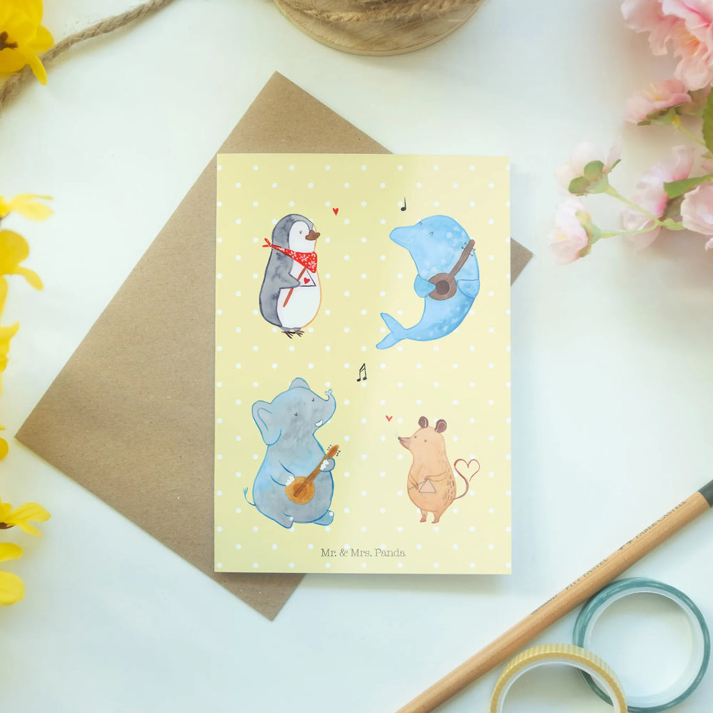 Greetings card Big tape Geburtstagskarte, Glückwunschkarte, Grußkarte, Karte, Hochzeitskarte, Einladungskarte, Klappkarte, Ansichtskarten, Tiermotive, Gute Laune, lustige Sprüche, Tiere, Musik, Gitarre, Delfin, Triangel, Hund, Maus, Band, Elefant, Pinguin, Musikanten