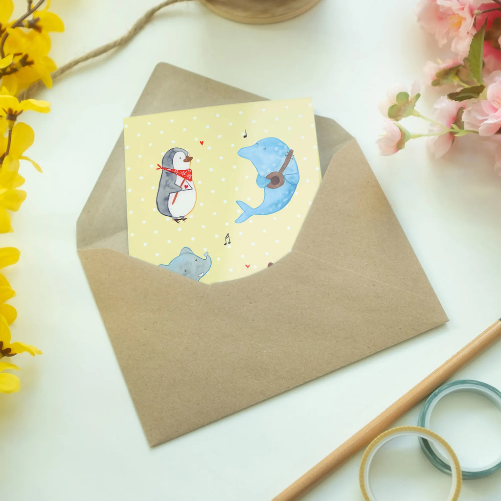 Greetings card Big tape Geburtstagskarte, Glückwunschkarte, Grußkarte, Karte, Hochzeitskarte, Einladungskarte, Klappkarte, Ansichtskarten, Tiermotive, Gute Laune, lustige Sprüche, Tiere, Musik, Gitarre, Delfin, Triangel, Hund, Maus, Band, Elefant, Pinguin, Musikanten