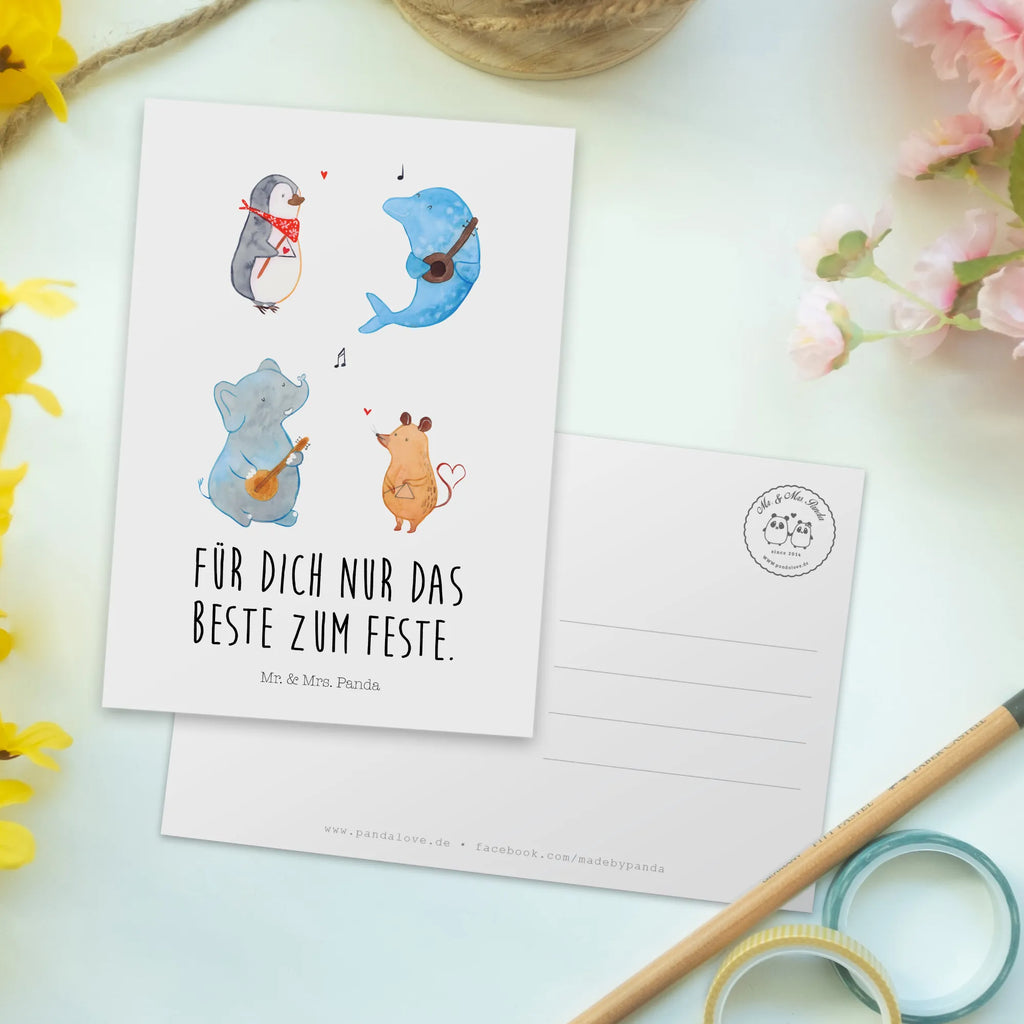 Postcard Big tape Dankeskarte, Einladung, Ansichtskarte, Einladungskarten Geburtstag, Karte, Grußkarte, Geburtstagskarte, Ansichtskarten, Einladung Geburtstag, Geschenkkarte, Einladungskarte, Postkarte, Tiermotive, Gute Laune, lustige Sprüche, Tiere, Delfin, Maus, Musikanten, Elefant, Band, Triangel, Musik, Pinguin, Gitarre, Hund