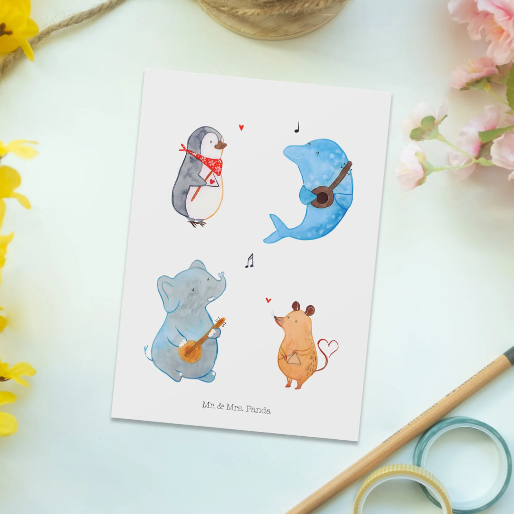 Postcard Big tape Dankeskarte, Einladung, Ansichtskarte, Einladungskarten Geburtstag, Karte, Grußkarte, Geburtstagskarte, Ansichtskarten, Einladung Geburtstag, Geschenkkarte, Einladungskarte, Postkarte, Tiermotive, Gute Laune, lustige Sprüche, Tiere, Delfin, Maus, Musikanten, Elefant, Band, Triangel, Musik, Pinguin, Gitarre, Hund