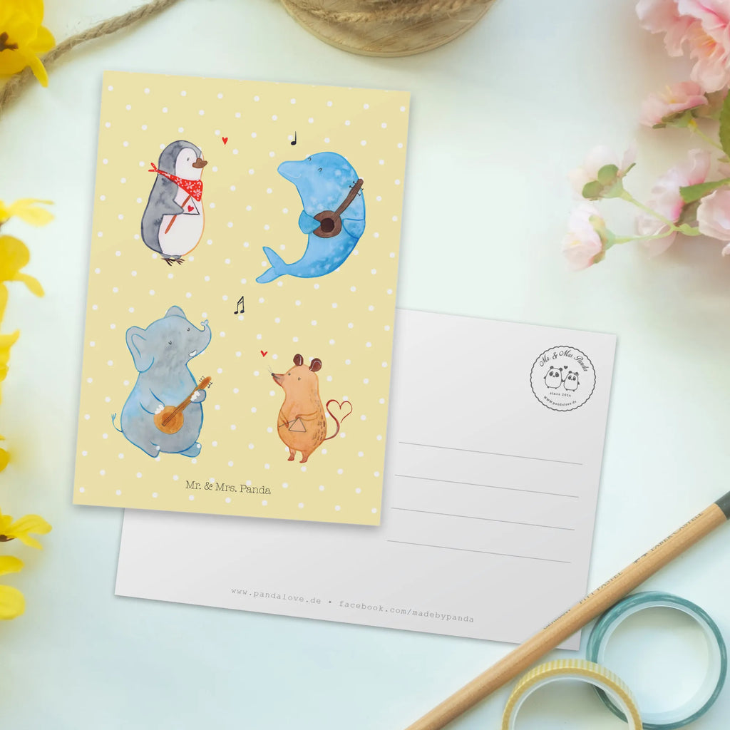 Postcard Big tape Dankeskarte, Einladung, Ansichtskarte, Einladungskarten Geburtstag, Karte, Grußkarte, Geburtstagskarte, Ansichtskarten, Einladung Geburtstag, Geschenkkarte, Einladungskarte, Postkarte, Tiermotive, Gute Laune, lustige Sprüche, Tiere, Delfin, Maus, Musikanten, Elefant, Band, Triangel, Musik, Pinguin, Gitarre, Hund