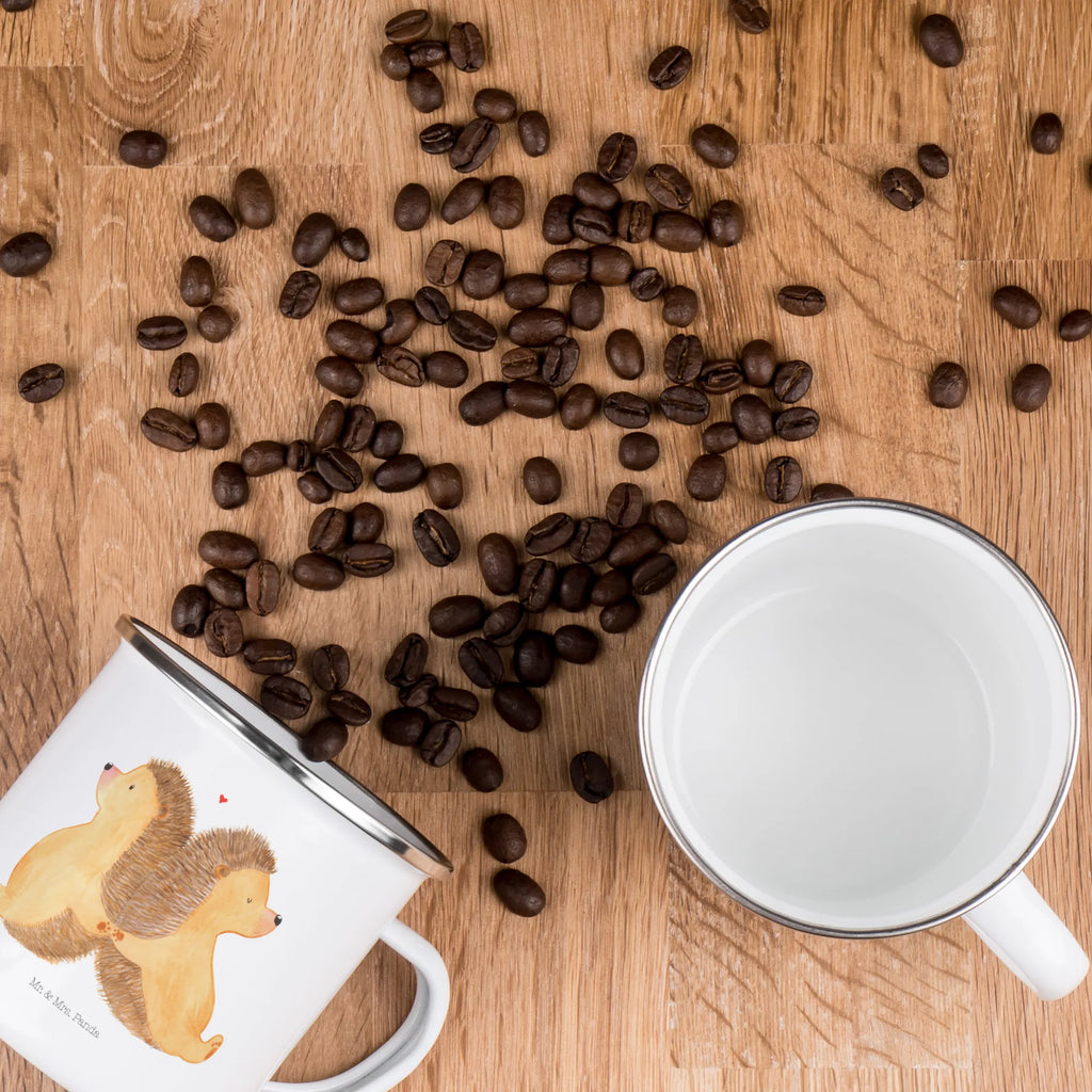 Kempingowy kubek emaliowany Jeże trzymające się za łapki Miłość, partner, przyjaciel, przyjaciółka, mąż, żona, wesele, zaręczyny, prośba o rękę, prezent miłosny, rocznica, dzień ślubu