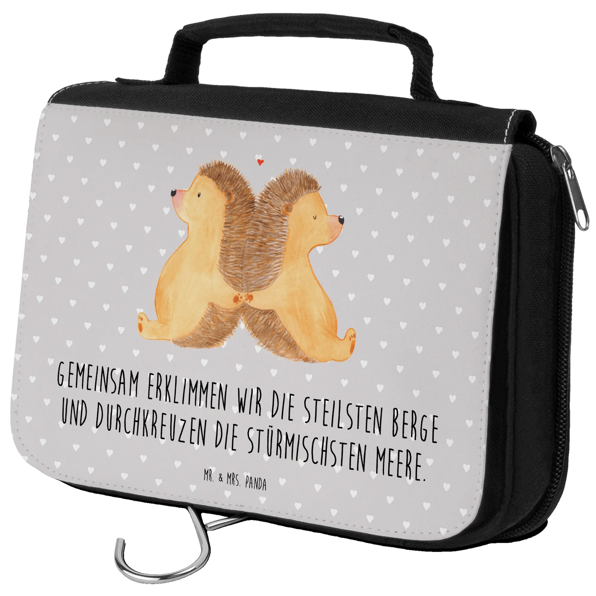 Kulturbeutel Igel händchenhaltend Make-Up Tasche, beautycase, duschbeutel, Reisebeutel, Kosmetiktasche, Schminkbeutel, hygienebeutel, kulturtäschchen, Waschtasche, hygienetasche, Reise-Kulturtasche, Kulturtasche, kosmetiktäschchen, beauty case, Toilettentasche, Necessaire, Waschbeutel, Schminktasche, Kulturbeutel, badtasche, Kosmetikbeutel, Freundin, Freund, Liebe, Liebesgeschenk, Jahrestag, Verlobung, Partner, Ehemann, Ehefrau, Heiraten, Heiratsantrag, Hocheitstag, Große Liebe, Gemeinsamkeit, Liebesbotschaft, Geschenk für Zwei, Hand in Hand, Igel, Hochzeit, Lieblingsmensch, Liebesbeweis, Igelliebe, Love