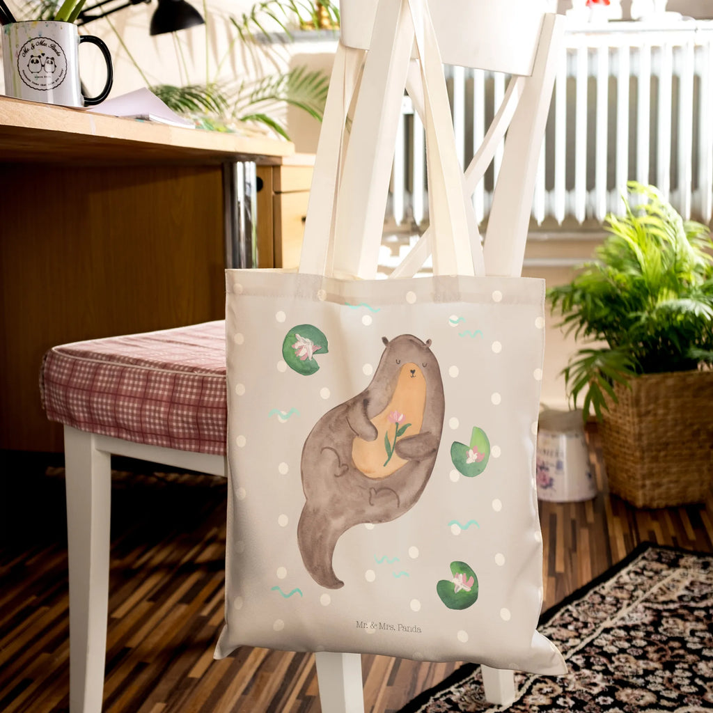 Einkaufstasche Otter mit Seerose taschen shopper, Tüte, Tragetaschen, Shopper, Freizeittasche, Einkaufsbeutel, Stofftragetasche, Alltagstasche, Beutel Tasche, Stofftasche, Schultertasche, Beutel, Stoffbeutel, markttasche, Stofftaschen, Stoffeinkaufstaschen, Strandtasche, stoffshopper, Einkaufstasche, cityshopper, shopping bag, Umhängetasche, Einkaufstaschen, Otter, Fischotter, Seeotter, Otter Seeotter See Otter